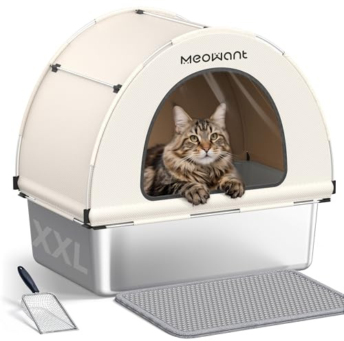 MeoWant Arenero Gato Acero Inoxidable 85L,Gato Acero Inoxidable con Tapa,Auslaufsicher,Antihaftbeschichtet,Geruchlos,con Pala y Tapete de Doble Capa, para Gatos Grandes