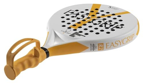EasyGrip R2 Racchetta da Padel Junior Mano Destra, Impugnatura Ergonomica EasyGrip in Soft EVA, Fibra di Vetro Leggera 325g, Per Giovani Destrimani – Comfort e Precisione (Bianco/Giallo)