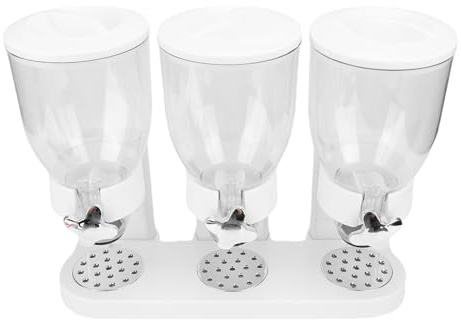 TIKATARER Dispenser Triplo per Cereali, Organizer Salvaspazio da per Riso, Caramelle, Noci, Cibo per Cani, Muesli, Strumento di Erogazione (WHITE)