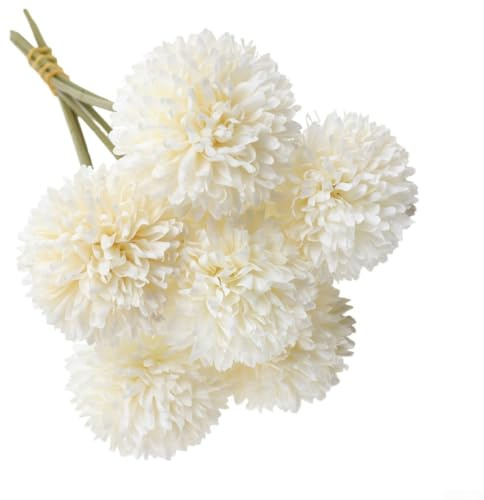 Naturtrogna silkesblommor 6 st maskros hyacint hortensia 29 cm falska växter för hem bröllop bordsuppsats bordsdekoration (AL3-064 vit)