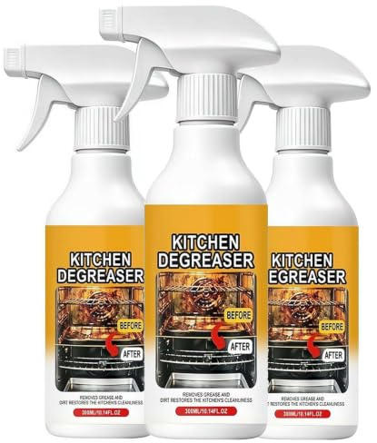 Kitchen Degreaser and Grease Killer Spray - Cold Grease Remover for Stove Top, Oven, BBQ Grill Grate, Smokers and Range Hood, Cleanser for Outdoor Cooking, 300ml (3 Pack)