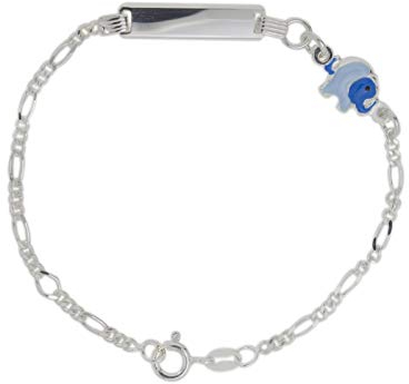 Aka Gioielli® - Kinder ID Armband 925 Sterling Silber mit Blauer emaille Elefant, Geschenk für mädchen und jungen