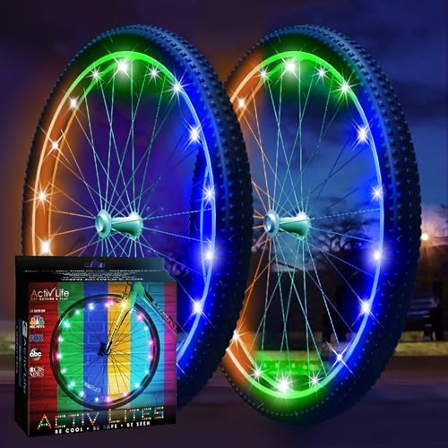 Activ Life Bike Wheel Lights 2 Pack, 2026 Edition Secure Strap & Brighter, Weatherproof LED Bicycle Lights, Battery Powered, Toys for Kids Boys Girls Teens Vacation Birthday, Color-Changing