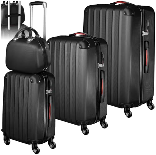 tectake® Set Valigie Pucci, Set di Valigie con Rotelle Girevoli a 360°, Beauty Case Incluso, Trolley da Viaggio, Serratura di Sicurezza, Adatto per Tutti i Tipi di Viaggi - Nero