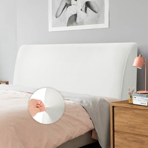 Caijin Copertura Per Testiera, Fodera per Testiera Del Letto Tessuto in Velluto Elasticizzato, copertura protettiva con fondo elastico per la decorazione del letto (Bianco, lunghezza: 180cm-200cm)