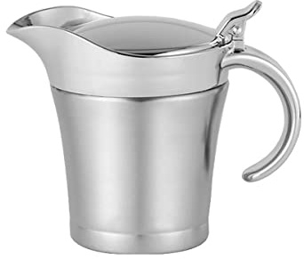 Alunsito Gravy Boat, Sauce Gravy Pot, Stainless Steel Thermal Insulated Gravy Sauce Jug with Hinged Lid Double Wall Warming Sauce Serving Jug Pitcher for Ketchup Salad Dressing Milk, Silver, 450ML