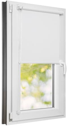 Estika Tenda a rullo semi-trasparente senza forare - 40 x 220 cm - Bianco - per interni, per finestre, tessuto con protezione solare