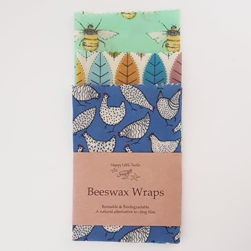 Beeswax set of 3 large wraps - self clinging - reusable, biodegradable and eco-friendly