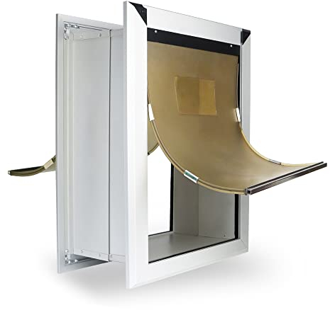 HANIML Extra Large Dog Door for Walls Heavy Duty Aluminum Doggy Door with Telescoping Tunnel Energy Efficient Double Flaps Pet Door for Large and Extra Large Doggies Up to 220 lbs, Weatherproof