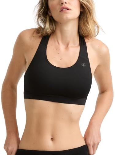 Champion Women's Sports Bra, High-Impact Compression, Moisture-Wicking Fabric, Black, Small