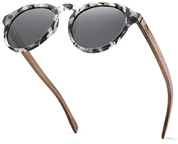 AMEXI Gafas de SOL Retro Polarizadas de Madera - Protección UV400 Gafas Cuadradas para Hombres y Mujeres Regalos Perfectos (Gris)