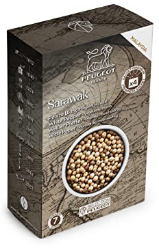 PEUGEOT - Sélection Epices Premium - Sarawak Poivre blanc - Notes Végétales et Musquées - Intensité 7 - Origine Malaisie - Innovation Sachets Fraîcheur Triple Protection - 4x20g