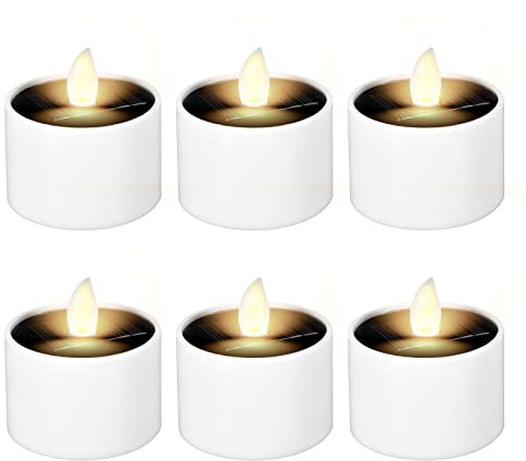 6Pcs Solar LED Tea Light ,IP42 Waterproof Solar Flameless Candle Light, Realistic and Bright Led Tea Lights, Decorative Flickering Prop Lamp,Electric Ambient Light for Home Garden Party Wedding