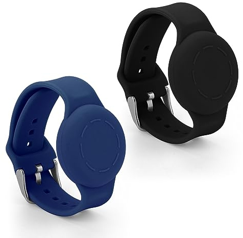 2st Barnarmband för Airtag, Vattentätt Silikonarmband för Barn Justerbart Mjukt Klockband för Airtag för Småbarn GPS-Spårningsmärkning (Svart, Mörkblå)