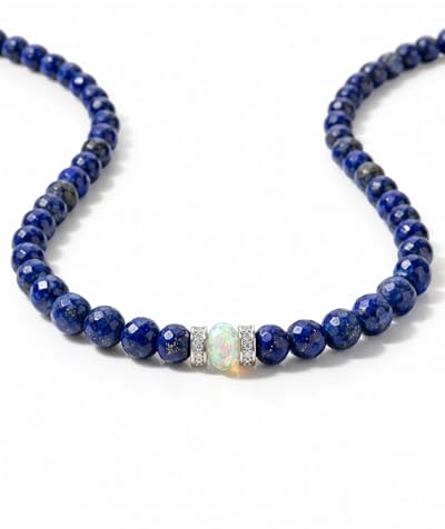 Liberty Angels - Collana con gemma/pietra naturale con perle in argento 925 e vero opale – collana di perle con certificato, opale, Lapislazzuli