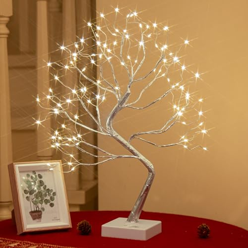 DELICHTER Albero luminoso con 108 LED bianco caldo, decorazione natalizia alimentata tramite USB/batteria con 8 modalità di luce e timer, decorazione pasquale illuminata per Pasqua natale casa 45 cm