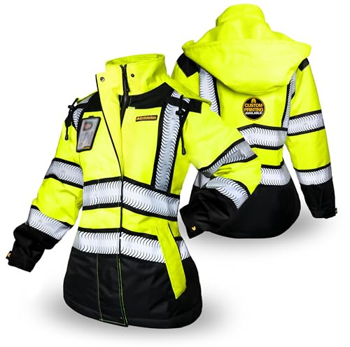 KwikSafety - Charlotte, NC - BOMBTRESS Safety Jacket for Women - Hi Vis Insulated Bomber Reflective Womens Work Jacket/Yellow XS