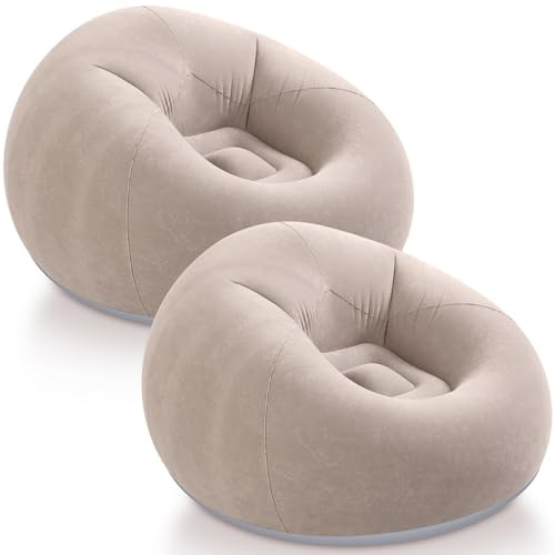 Realspring Inflatable Bean Bag Chairs Outdoor Blow up Camping Chairs Inflatable Lazy Sofa Folding Portable Bean Bag Loungers Couch for Movie Night(Coffee,2 Pcs)