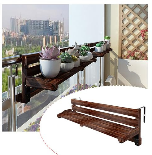 Tavolino pieghevole da esterno, fioriera da balcone stretto, portavasi da appendere a ringhiera, scrivania pieghevole con sollevamento da bar, portaoggetti sospeso in legno massello ( Color : Brown ,