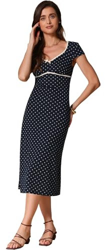 Allegra K Women's Cap Sleeve Casual Classic Summer Midi Polka Dot Dresses Dark Blue XL