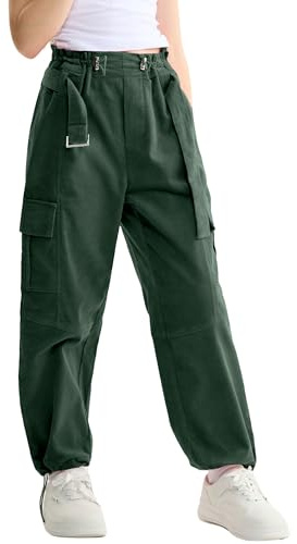 Rolanko Pantaloni cargo da ragazza con cintura, vita alta elasticizzata regolabile, in corduroy, joggers, pantaloni da danza hip hop per bambini, 10-11 Anni