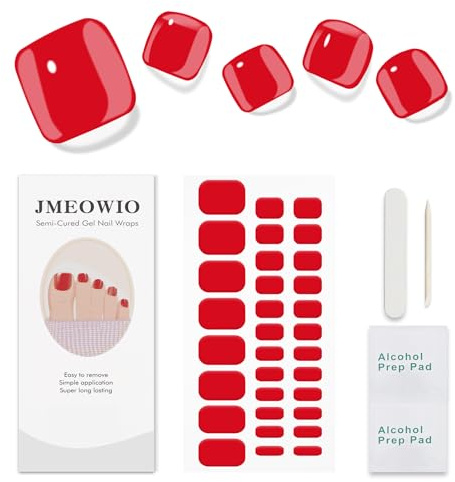 JMEOWIO Unghie Piedi Gel Adesive UV Rosso Smalto Adesivo Unghie Piedi Gel Nail Stickers Decorazioni Unghie Nail Art Disegni