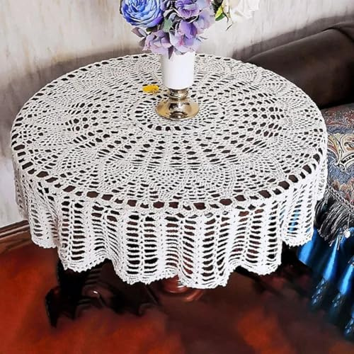 1 napperon rond rétro fait à la main en dentelle crochetée (beige, 75-80 cm)