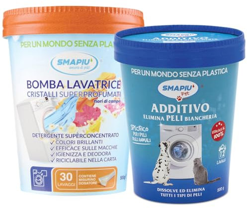 Additivo Elimina Peli di Animali + Bomba Lavatrice Detergente per il Bucato, 2 x 500gr - Amami BEAUTY