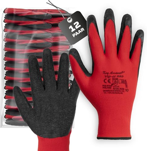 Covent Vip-er Red Arbeitshandschuhe Herren Gr 10 (12-er Set) – Montagehandschuhe Kategorie II – EN388 2121X – Bauhandschuhe für Umzugshelfer, Logistiker und Bauarbeiter