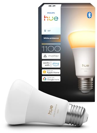 Philips Hue Ampoule connectée LED A60, White Ambiance, Ampoule E27, 8,1 W, Spectre complet 1000-2000 K, 1100 lm, Intensité variable, Compatible avec Alexa, Google et Apple Home, pack de 1