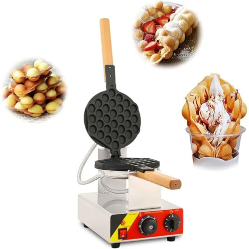 Máquina para hacer gofres de burbujas, cabezal único comercial de 1000 W, rango de temperatura de 50 a 250 °C, temporizador de 5 minutos, bandeja de 17,5 x 20 cm, ideal para cafeterías y bar