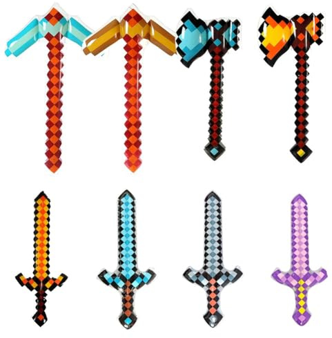 Inflatable Swords Toy 8pcs Inflatable Toys Weapon Sword for Kids Dress-Up Accessories Inflatable Long Pickaxe Blow up Sword Axe Knife Set for Birthday Cosplay Halloween Christmas Theme Party Supplies