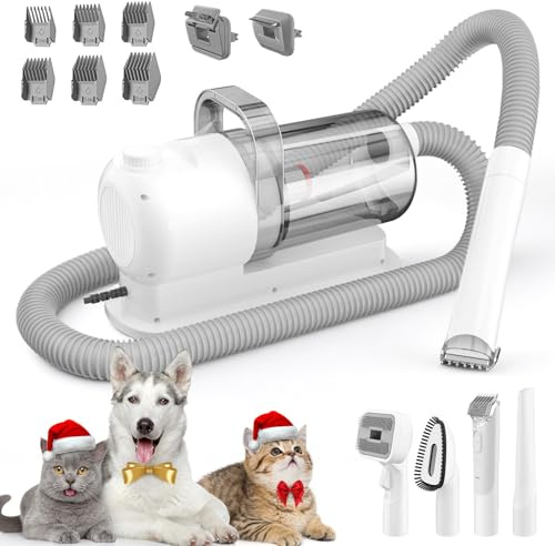 Tosatrice per cani con aspirapolvere 10000Pa, kit per animali domestici e tosatrice elettrica, con contenitore per la polvere da 2,5 l, 6 pettini, a basso rumore, spazzola per la cura del pelo e