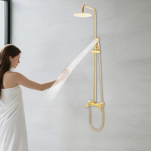 Duschsystem i rostfritt stål, duschsystem duscharmatur badrum duschpanel för duschkabiner hotell pooler gym, handdusch regndusch duschset mässing, 80–117 cm justerbar höjd