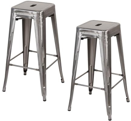 THINIA HOME Pack 2 Taburetes Medios Industriales Apilables de Acero 43x43x76cm