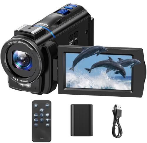 Cámara de Video 5K 48MP Vlogging Camera Youtube, Visión Nocturna 3 Pulgadas 270° Pantalla táctil giratoria Webcam Videocámara Camcorder con Tarjeta de 32GB, Remoto, Batería, Luz de Relleno LED