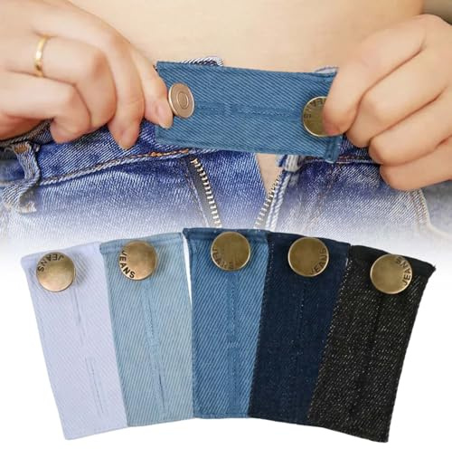 Merzio 5 Pcs Denim Waistband Extender for Trousers, Adjustable Button Extenders for Jeans Pants Skirts, Elastic Maternity Waist Extensions for Men and Women (5 Colors)