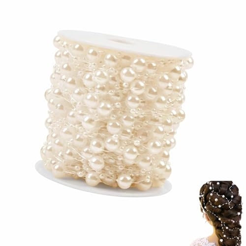 30m Cuerda de Perlas 8mm Beige Cuentas de Perlas Cuerda Perlas Artificiales | para Boda Árbol de Navidad Decoración de Mesa Artesanía Ramo de Novia