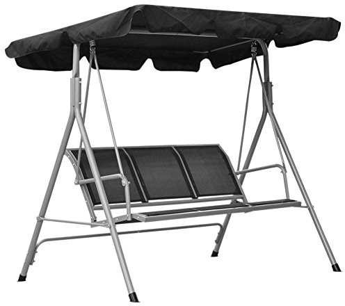 Bakaji Dondolo Da Giardino 3 Posti Colore Grigio Tetto Parasole Struttura in Acciaio Inox Seduta in Texilene Traspirante Dimensioni 175 x 112 x 155 cm (Nero)