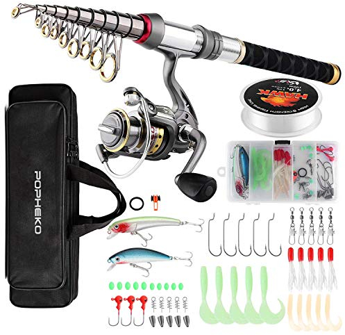 Angelrute Rolle, komplettes Set, Teleskop-Angelruten-Set, Spinnrolle, Köder, Haken und Angeltasche, Salzwasser, Süßwasser-Angelausrüstung für Kinder und Erwachsene, 1.8M/5.9FT