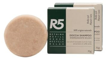 R5, Doccia Shampoo Solido Energizzante, 2 Pezzi