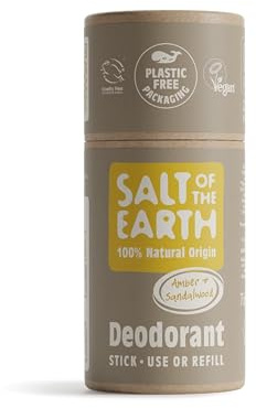 Salt of the Earth - Natural Deodorant Stick Refill - Amber and Sandalwood - Vegan, Long Lasting Protection, Leaping Bunny Approved, Made in The UK for Men, Women & Kids - 75g