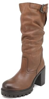 QUEEN HELENA Stivali di Pelle con Tacco Plateau con Fibbia Plateau invernali Casual Comodi Donna QH21 (Marrone, 38)