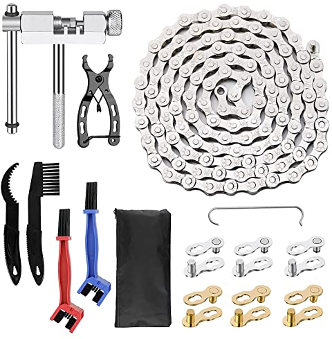 Fahrradkette Werkzeug,Fahrradkette aus Edelstahl,Fahrradkette mit Kettentrenner,Fach Fahrrad Kette 116 Glieder 1/2 x 11/128 inch,für 6 7 8 Geschwindigkeitskette Rennrad Mountainbike