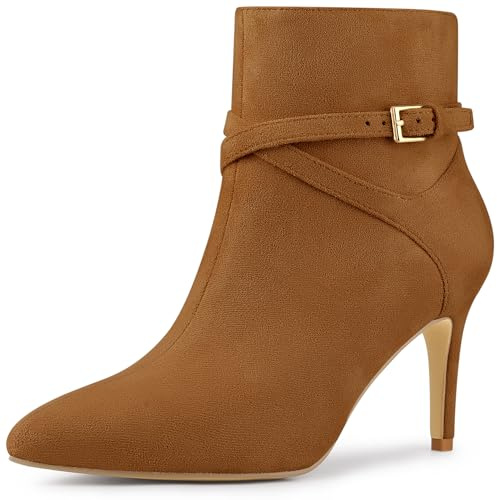 Allegra K Bottines à talon aiguille avec boucle et bout pointu pour femme, marron, 39 EU