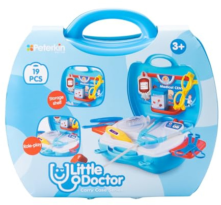 PETERKIN | Little Doctor Carry Case Toy | 19 piece, brightly coloured, plastic doctor's set in a sturdy 24cm carry case | Roleplay Toys | Ages 3+
