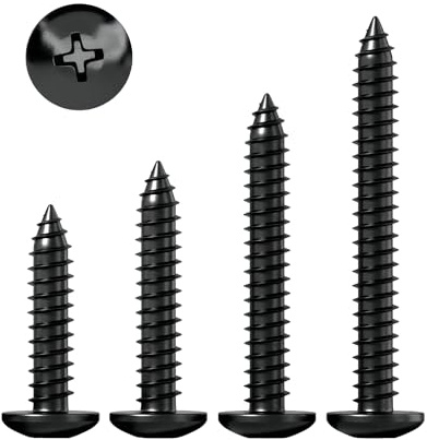 Qrity 50 Pezzi M3x16mm Viti Autofilettanti in Acciaio al Carbonio, Vite di Legno Rotonda Nero, Viti con Testa a Croce, per Plastica Legno Metallo