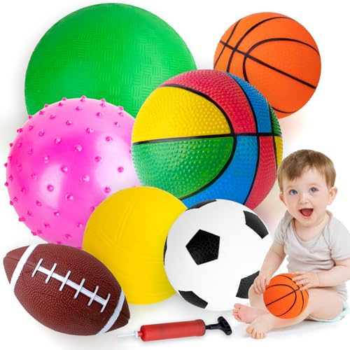 teytoy Balls for Toddlers 1-3,Toddler Sports Ball Outdoor Toys,Set of 7 Kids Indoor Outdoor Toys-PlaygroundBall Basketball Football Volleyball Rugby Bounce Ball with Bag