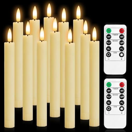 Hengrongshen Chandelle Led, 12 Pièces 25 CM Bougies Bâton LED Longues & Fines avec Fonction Minuterie & Scintillement, Bougie Chandelier LED avec Télécommande pour Décoration Halloween, Intérieure