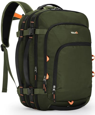 Tolaccea Reiserucksack, Handgepäck Flugzeug, TSA Freundlich Handgepäck Rucksack 35L-45L, Travel Backpack für 15,6 Zoll Laptop, Reise Rucksack für Weekender Trip (Dunkelgrün)
